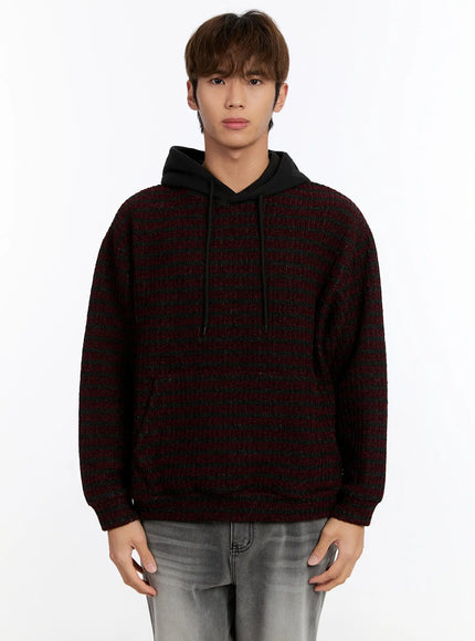 mens-striped-knit-hoodie-in528 / Dark red
