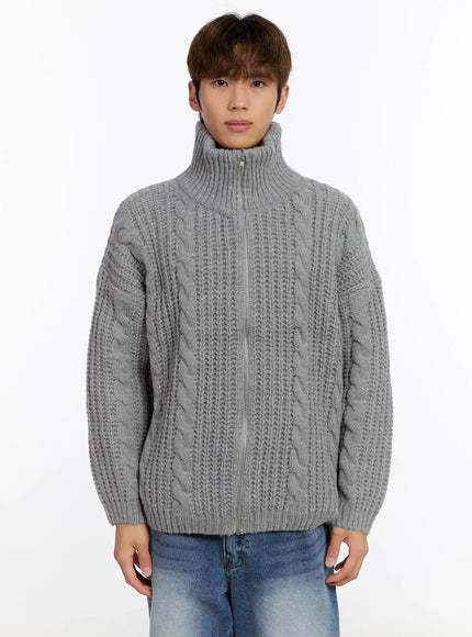 mens-knit-zip-up-jacket-in524 / Gray