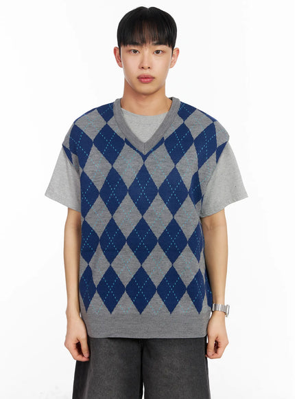 Men's V-Neck Argyle Sweater Vest IA501