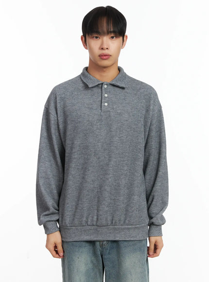 basic-ribbed-polo-long-sleeve-top-id515 / Gray