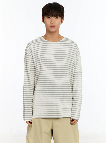 mens-striped-boat-neck-long-sleeve-tee-im530 / Gray