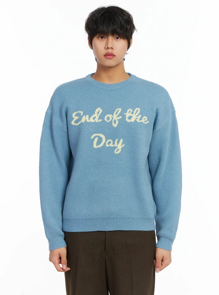 mens-graphic-lettering-knit-pullover-ij512 / Light blue