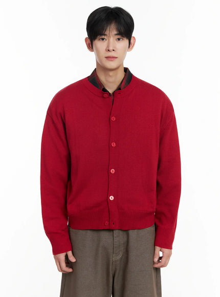 mens-classic-button-up-wool-cardigan-if516 / Red