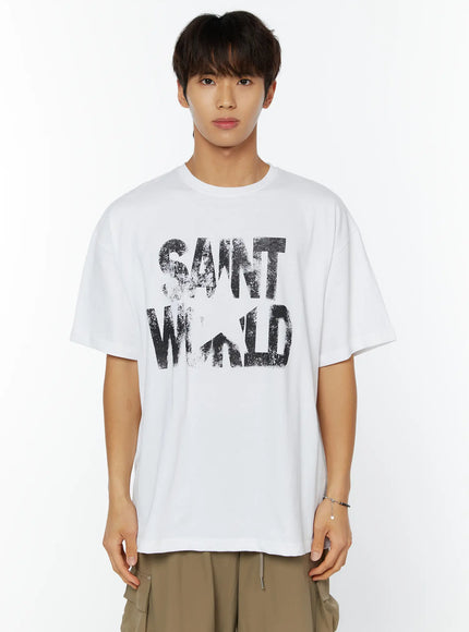 mens-saint-world-lettering-graphic-t-shirt-iy508 / White