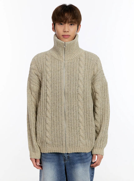 mens-knit-zip-up-jacket-in524 / Beige