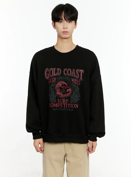 mens-casual-surf-print-crewneck-in503 / Black