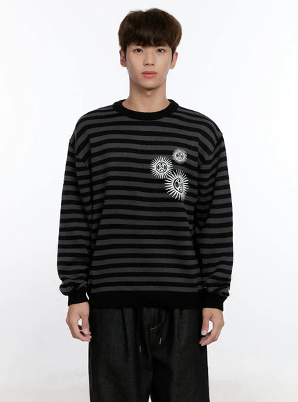 Men's Sunburst Striped Knit Sweater IS529