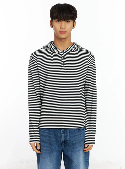 mens-striped-henley-neck-long-sleeve-if506 / Black