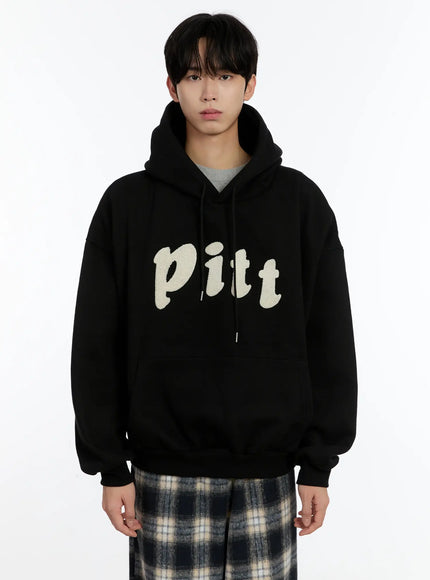 mens-letter-embroidered-fleece-hoodie-id502 / Black