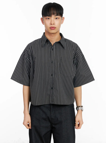 mens-striped-cropped-shirt-ia502 / Black