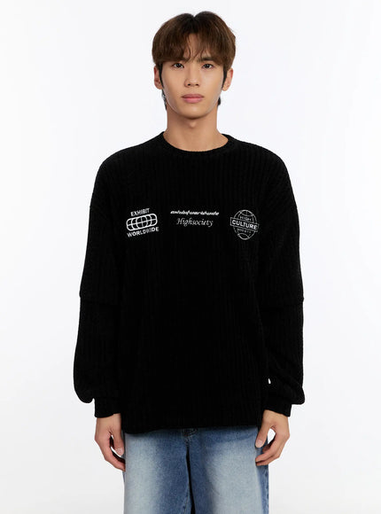 mens-layered-long-sleeve-tee-in524 / Black