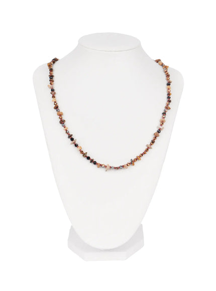 modern-black-stone-beaded-necklace-io531 / Brown