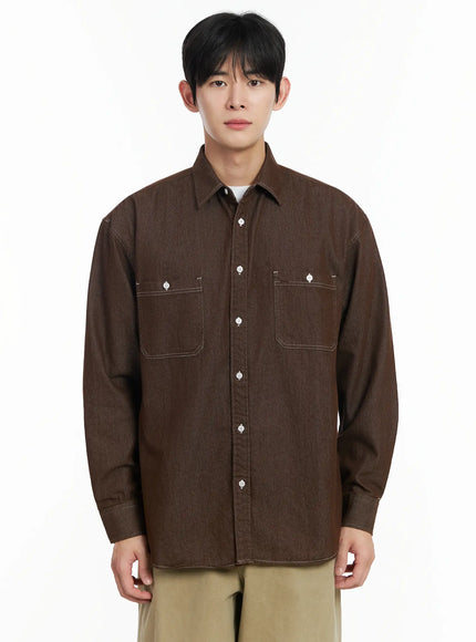 mens-non-fade-denim-shirt-if517 / Brown