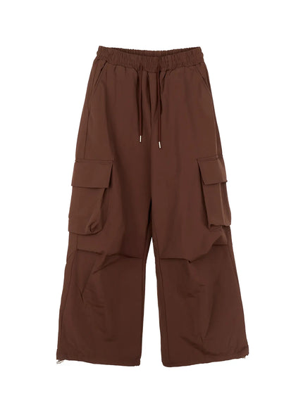 mens-string-wide-cargo-pants-in512 / Dark brown