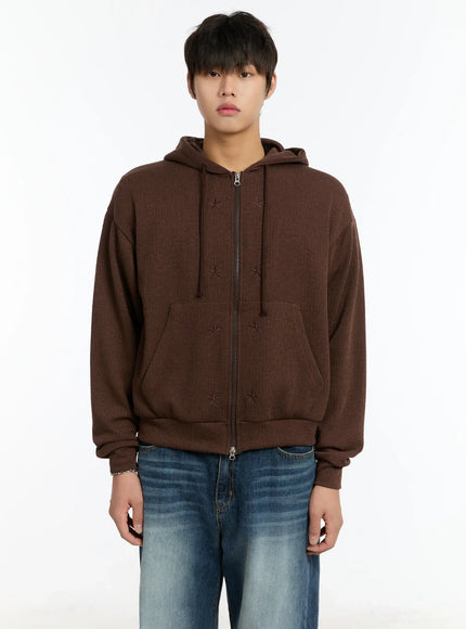 mens-embroidered-two-way-zip-up-hoodie-im502 / Brown
