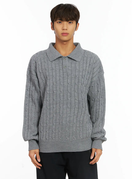 mens-cable-knit-collar-sweater-ij514 / Gray