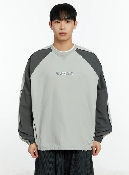 mens-racing-nylon-colorblock-drawstring-sweatshirt-if511 / Gray