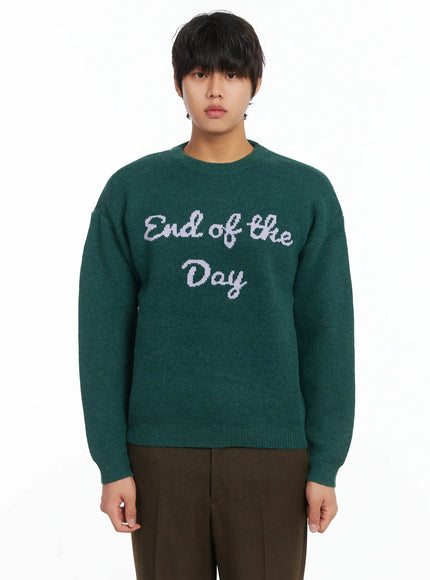 mens-graphic-lettering-knit-pullover-ij512 / Green