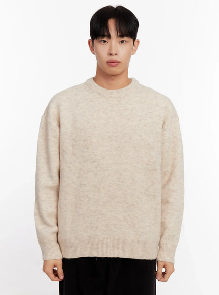 mens-round-neck-sweater-io528 / Light beige