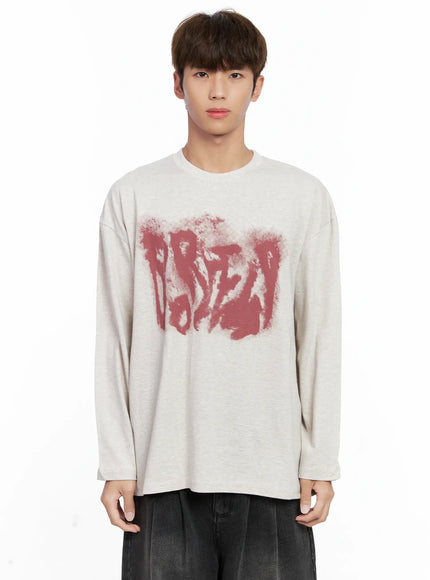 mens-abstract-graffiti-long-sleeve-tee-io502 / Light beige