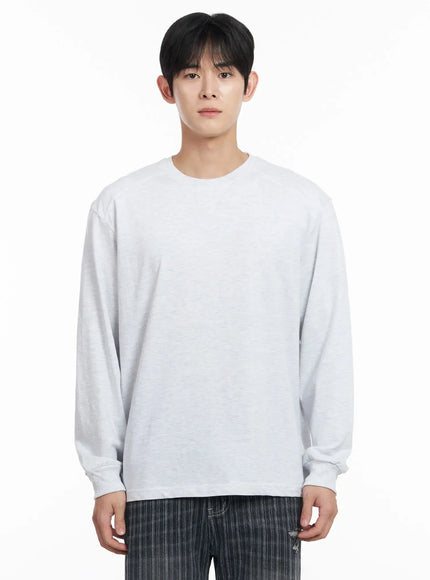 mens-ribbed-cuff-long-sleeve-shirt-if517 / Light gray