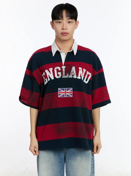 mens-collared-graphic-short-sleeve-shirt-ia507 / Red