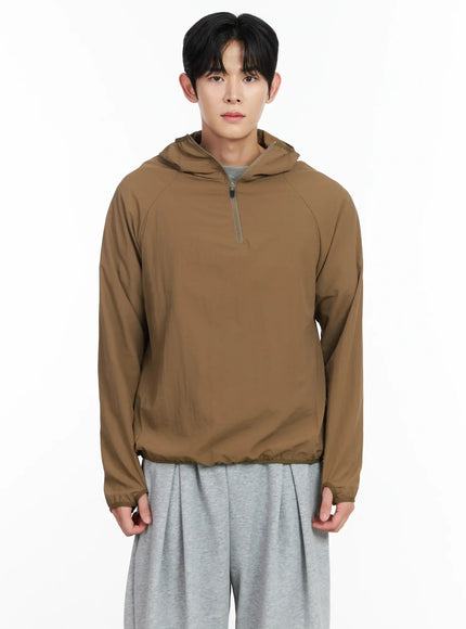 mens-hooded-quarter-zip-anorak-im518 / Beige
