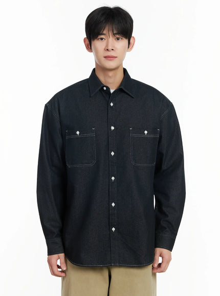 mens-non-fade-denim-shirt-if517 / Black