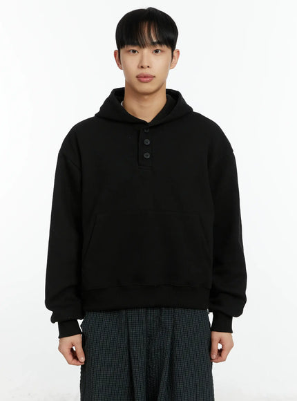 mens-cropped-henley-hoodie-if511 / Black