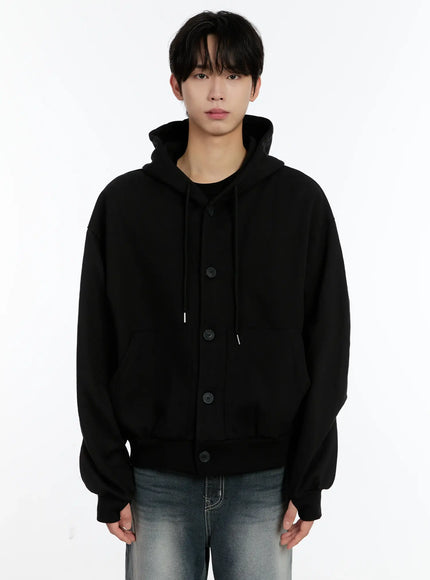 mens-buttoned-hoodie-id502 / Black