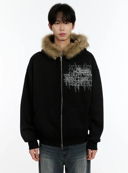 mens-faux-fur-trimmed-hoodie-id502 / Black