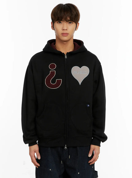 mens-heart-patch-fleece-hoodie-id523 / Black