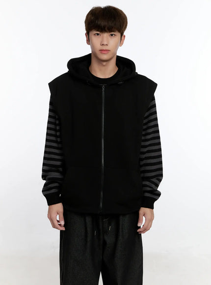 mens-hooded-zip-up-vest-is529 / Black