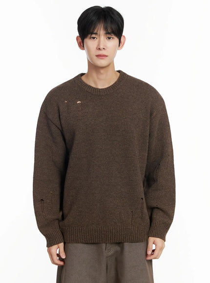mens-distressed-wool-sweater-if516 / Brown