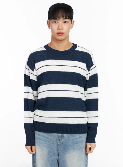 mens-relaxed-fit-striped-long-sleeve-top-ia502 / Dark blue