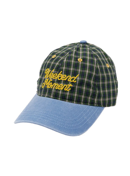 weekend-moment-embroidered-denim-plaid-baseball-cap-if511 / Light blue