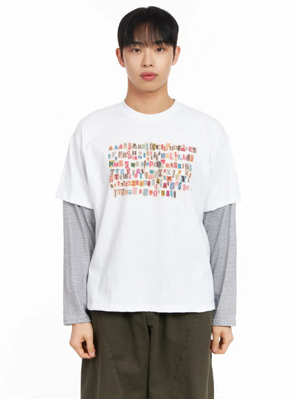 mens-layered-graphic-striped-long-sleeve-tee-im511 / White