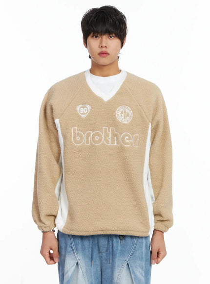 mens-cozy-logo-fleece-crewneck-ij512 / Beige