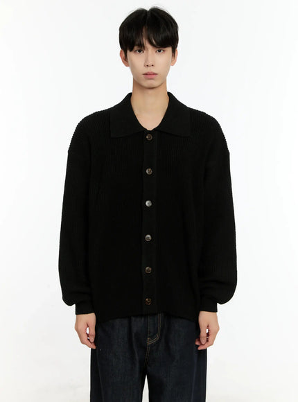 mens-oversized-button-up-cardigan-in503 / Black
