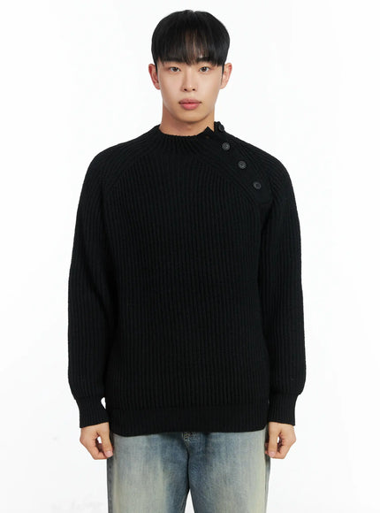 mens-mock-neck-raglan-knit-sweater-in518-1 / Black