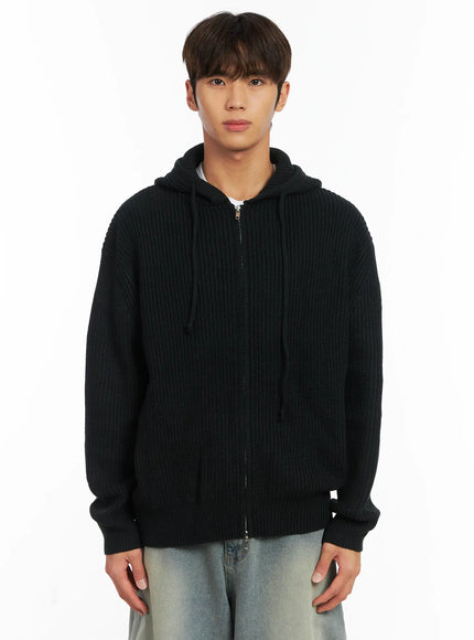 Men's Ribbed Knit Zip-Up Hoodie ID511