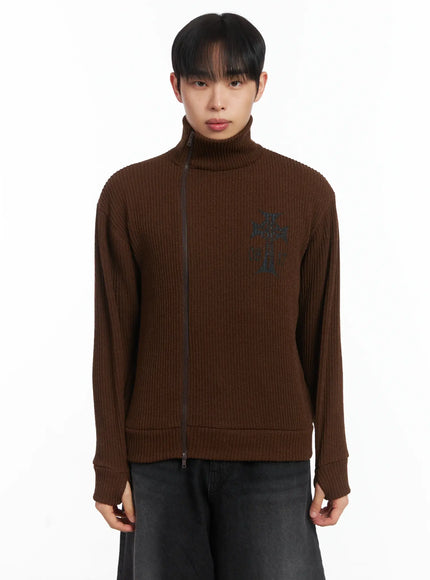 Cross Print High Neck Zip-Up Cardigan ID515