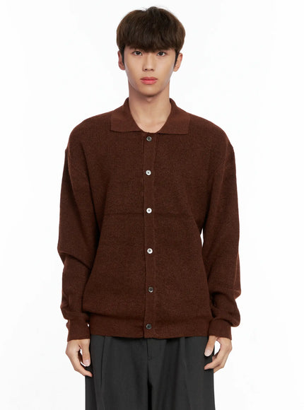 mens-classic-button-up-knit-sweater-io506 / Brown