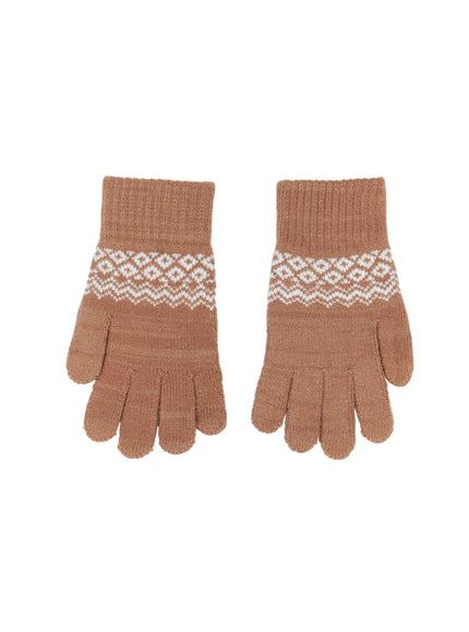 winter-knit-gloves-in524 / Brown