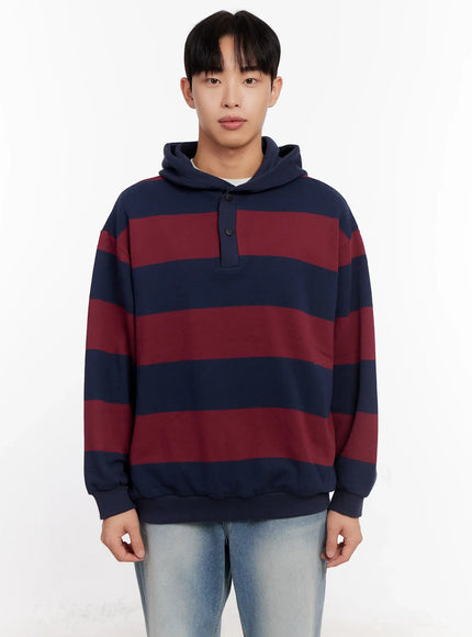 mens-striped-rugby-hoodie-io523 / Dark red