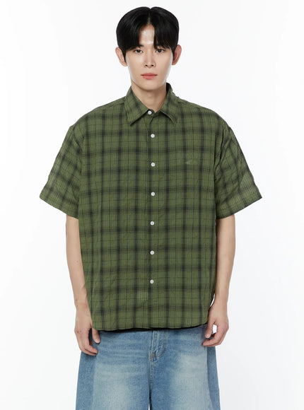 mens-plaid-short-sleeve-shirt-ia527 / Green