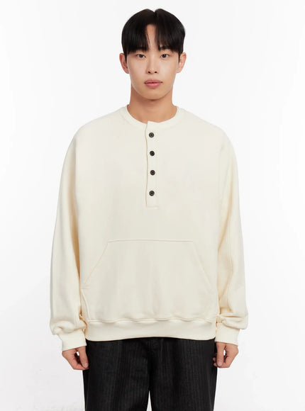 mens-oversized-henley-neck-sweatshirt-io523 / Light beige