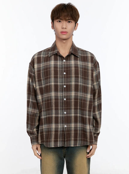 Men's Plaid Button-Up Shirt IN512