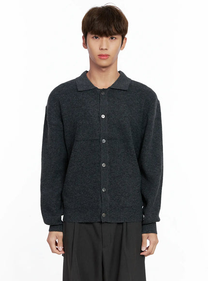 mens-classic-button-up-knit-sweater-io506 / Dark gray
