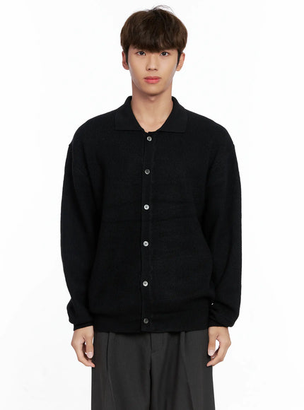 mens-classic-button-up-knit-sweater-io506 / Black
